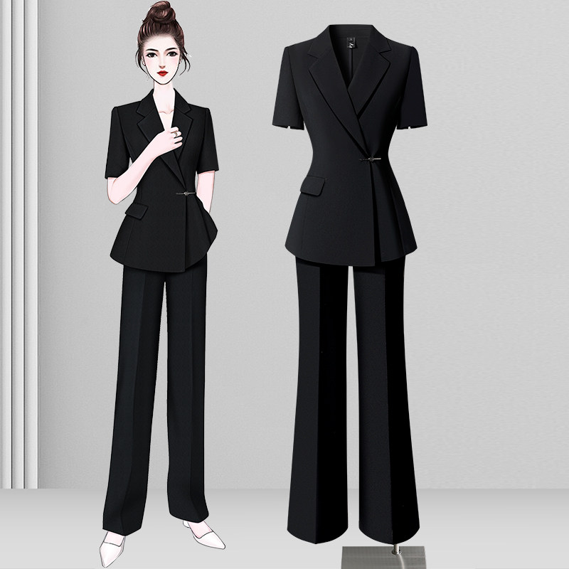 黑色休闲西装套装女2026新款中国风时尚气质通勤短袖职业西服正装