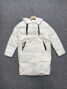 龙狮宽松慵懒风中长款白色羽绒服女冬季加厚保暖连帽面包服外套