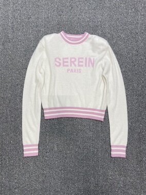 FBB 春季新款针织衫粉白撞色字母光丝纱线含绒显瘦上衣女