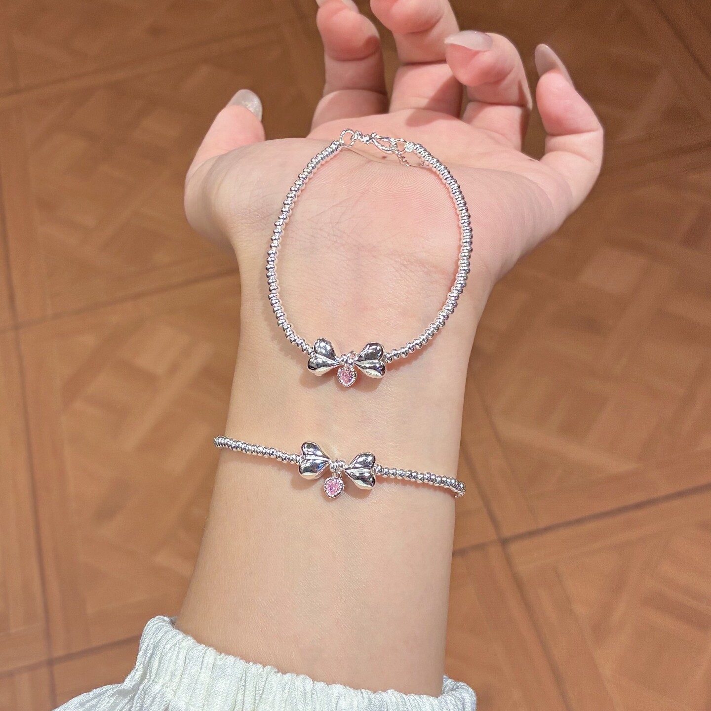 足银999爱心蝴蝶结盘缠手链女