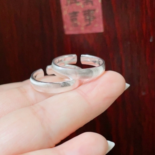 足银9999猫眼银戒指女拉丝纯银戒指开口实心指环简约气质女友礼物