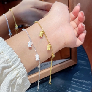 足银999纯银卡通小熊手链女实心古法手链童趣气质女友情人节礼物