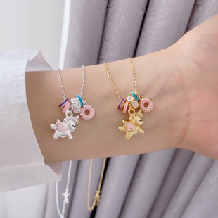 s925纯银珐琅甜梦独角兽项链女马卡龙锁骨链童趣气质女友情人礼物