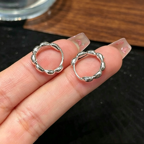 足银99七粒米耳环女实心银耳环