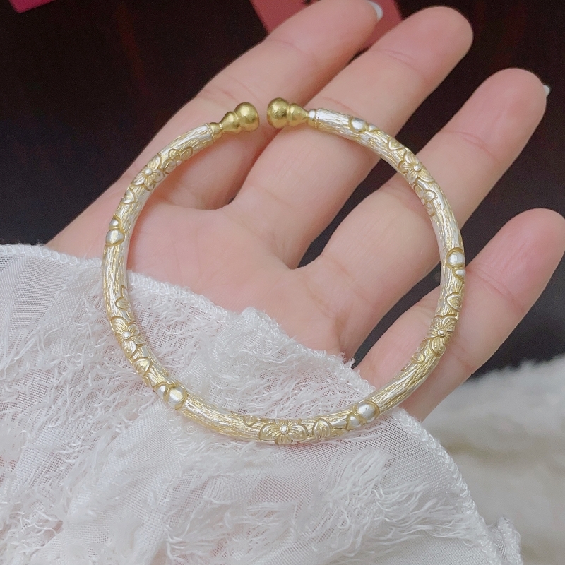 足银9999纯银葫芦手镯女樱花银镯