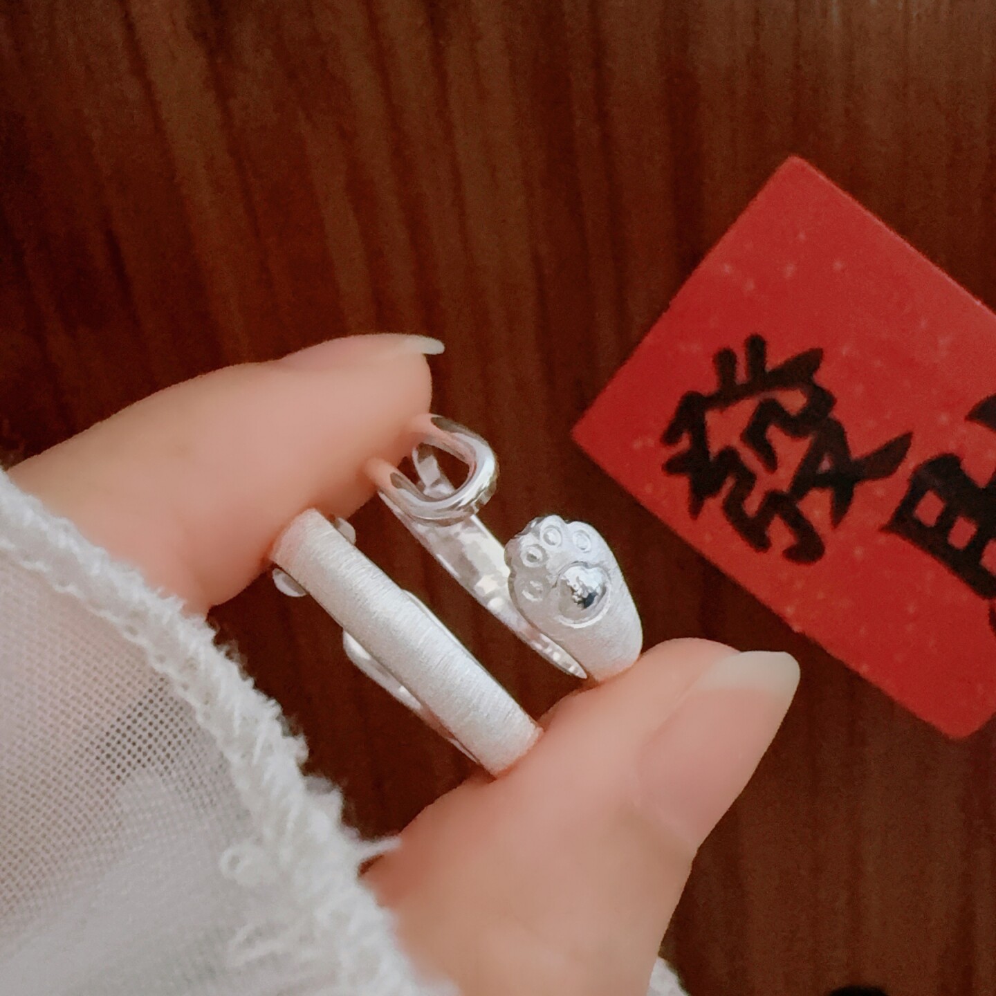 足银9999纯银半窗猫爪戒指女