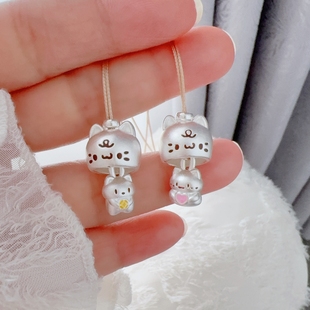 足银999纯银躲猫猫项链女可爱卡通项链古法银吊坠女友情人节礼物