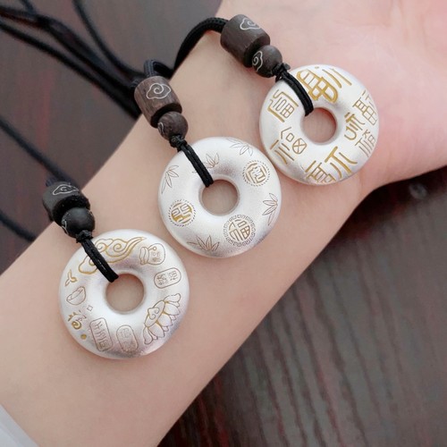 足银999吉言平安扣吊坠项链女