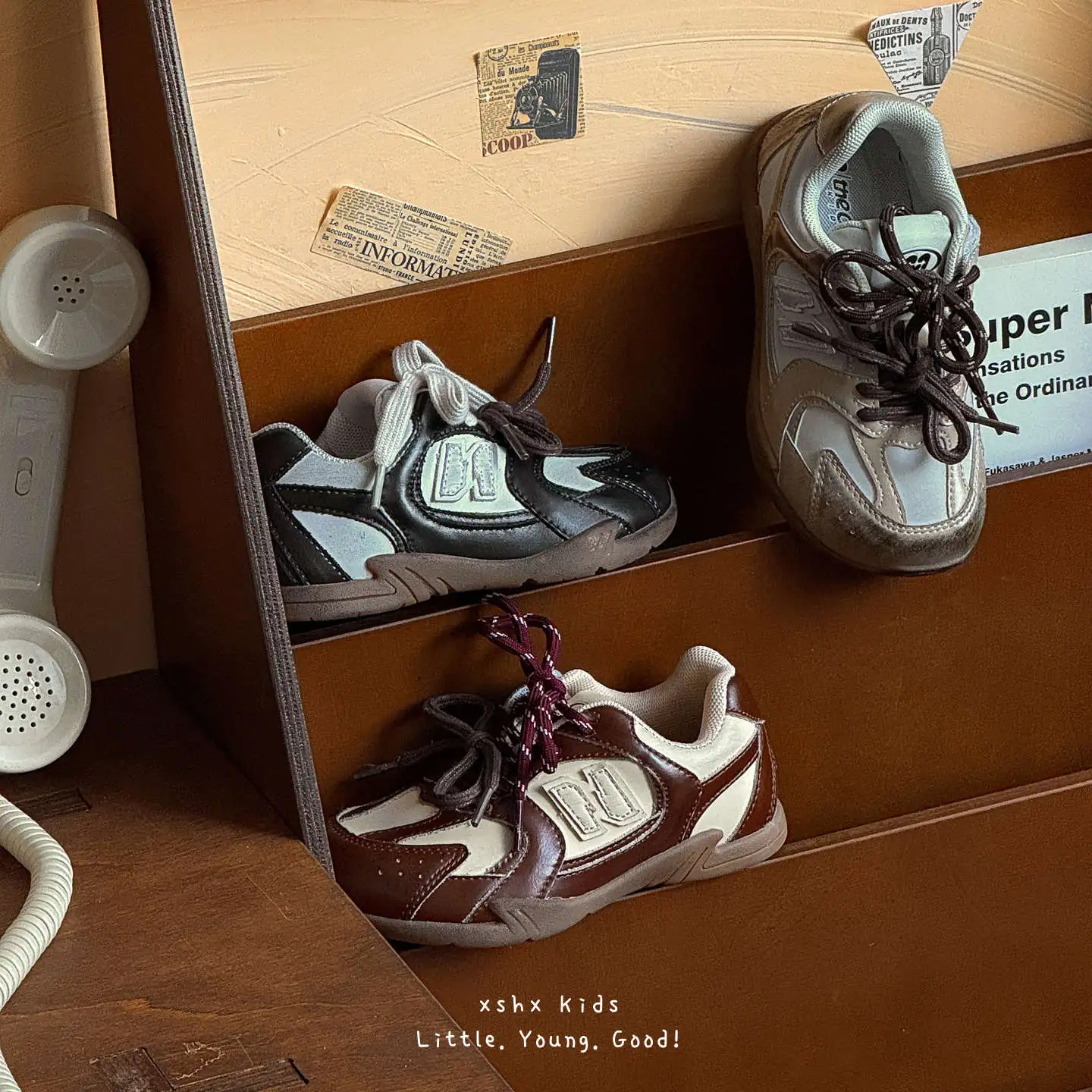 美式缪系｜男女童秋全皮中古脏脏油蜡魔术贴机能薄底重工复古