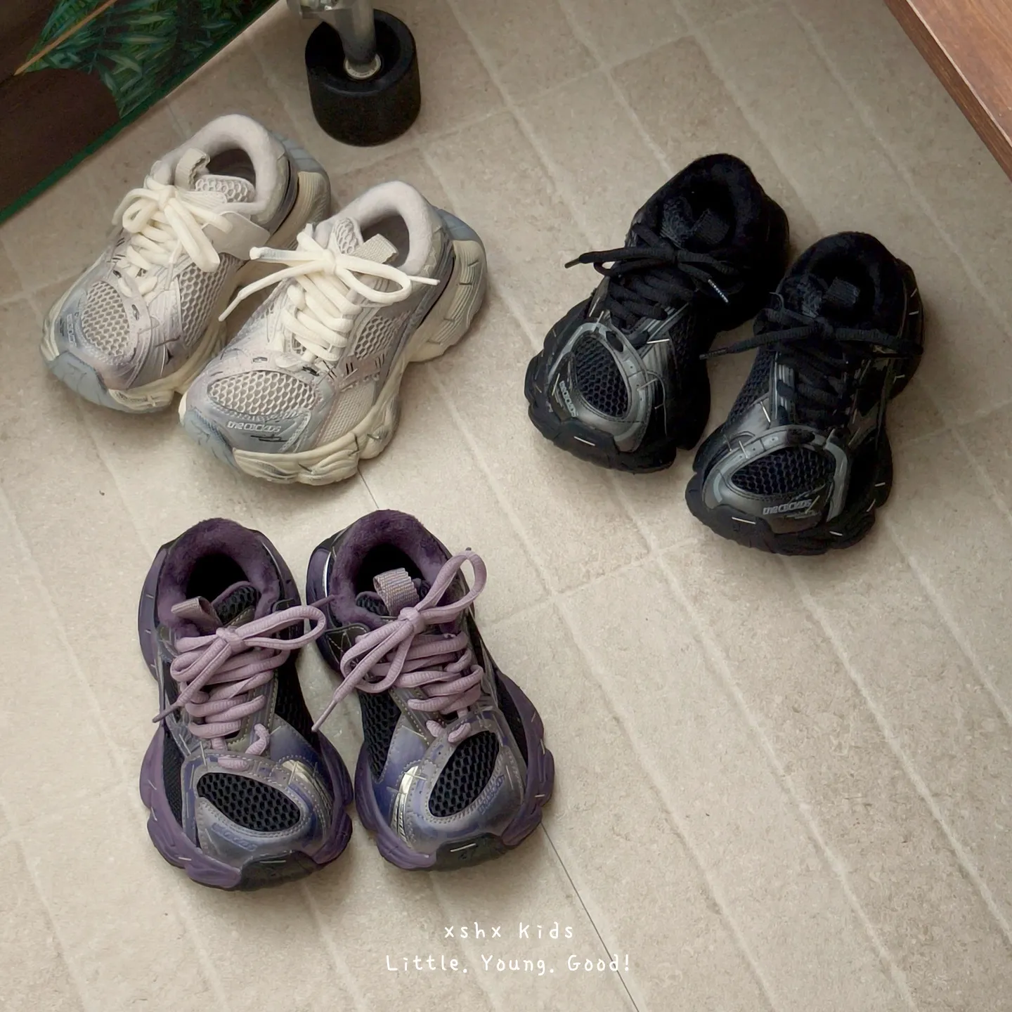 巴黎重工运动鞋男女童老爹秋冬魔术贴亲子保暖