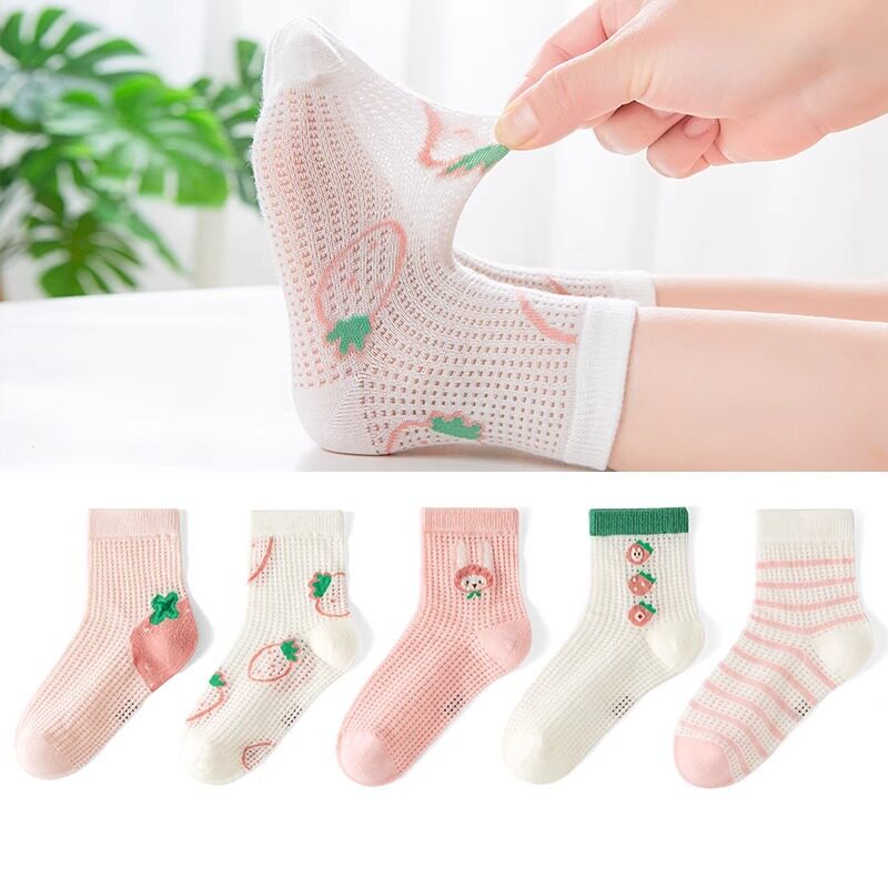 六指鼠儿童袜子女童夏季薄款棉袜大童网眼袜女孩透气中筒宝宝袜子