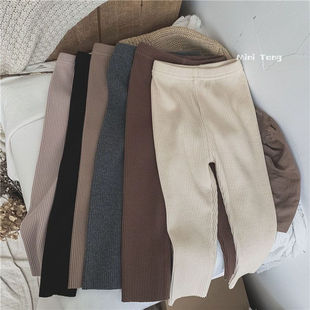 洋气女宝宝百搭纯色长裤 打底裤 子 中小童德绒坑条弹力修身 ins韩版