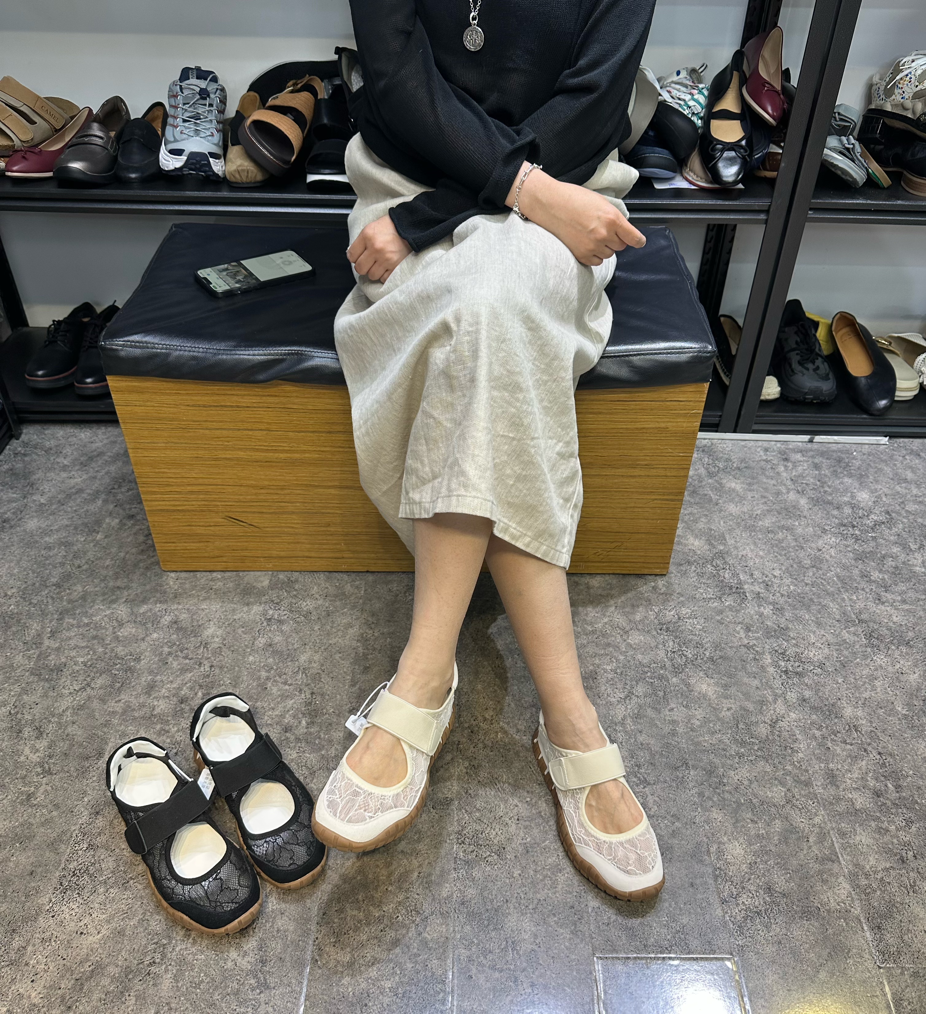 小陈记高品质春夏款蕾丝网布玛丽珍鞋女厚底透气魔术贴运动休闲鞋