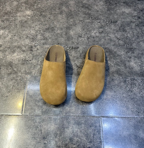 小陈记牛皮绒包头拖勃肯鞋女复古百搭防滑橡胶软底懒人半拖一脚蹬