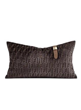 经典FEND黑咖色割绒抱枕意式轻奢高档沙发靠垫品质腰枕飘窗定制枕