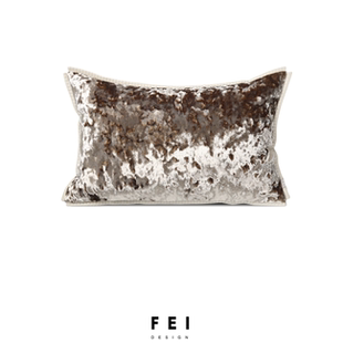 现代简约轻奢高级感米色冰花绒抱枕套镶皮革边沙发客厅靠垫靠包