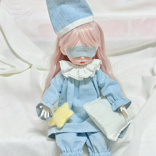 高颜值蓝白格子星星睡衣套装甜美6分bjd娃娃全套休闲家居服