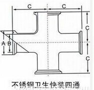 。水管四通接头十字不锈钢卫生级抛光快装卡箍式食品管道快装四通
