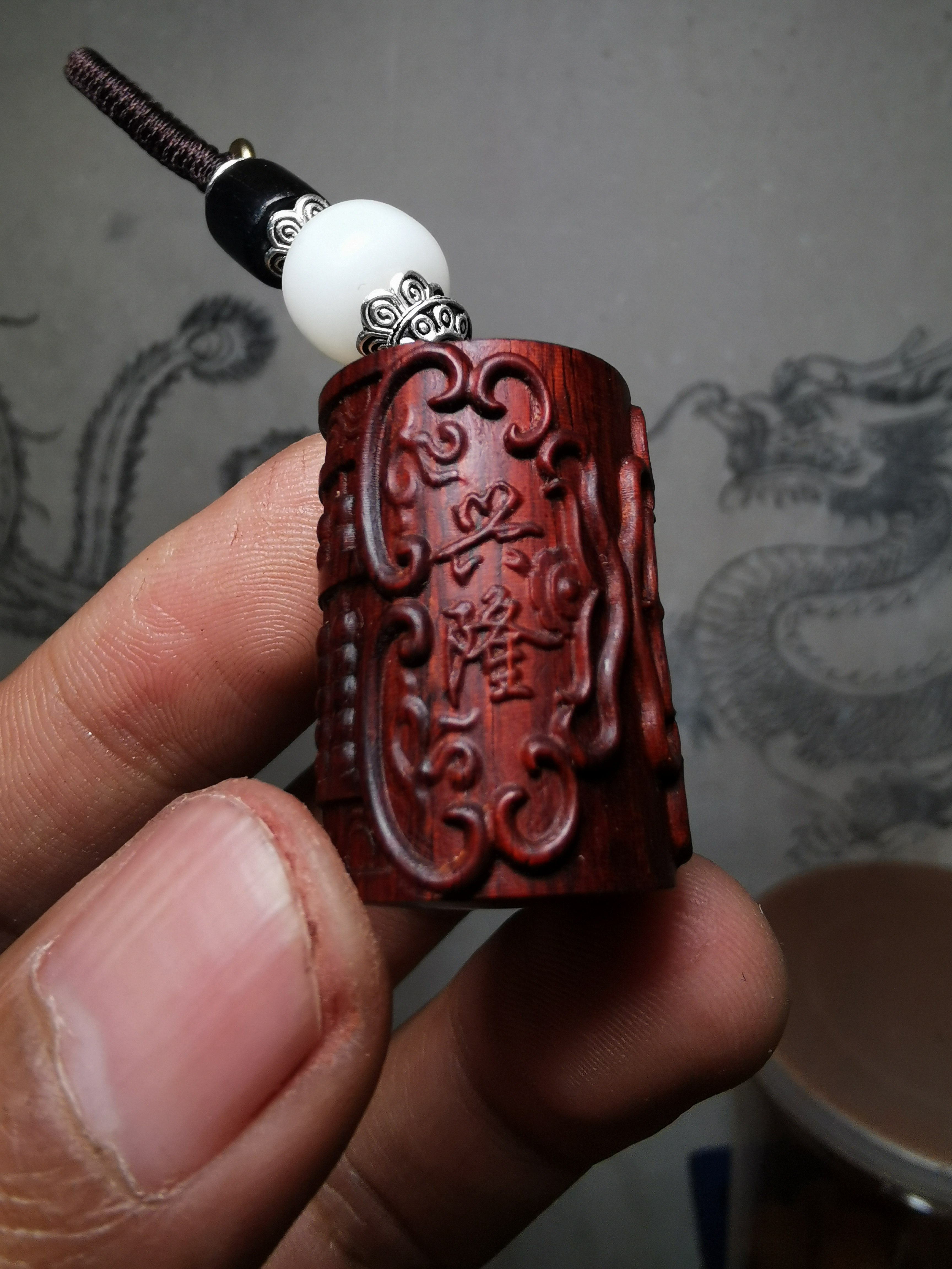 紫檀红木头精雕刻算盘生意兴隆车钥匙扣小吊坠文盘玩手把挂件饰品