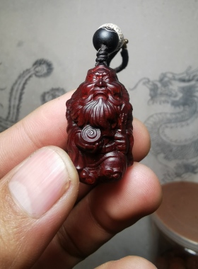 紫檀红木头精雕刻人物钟馗车钥匙扣小吊坠文盘玩手把挂件神像饰品