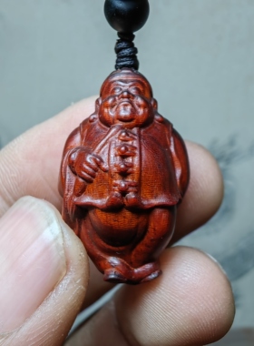 紫檀红木头精雕刻地主3老财神车钥匙扣小吊坠文盘玩手把挂件饰品
