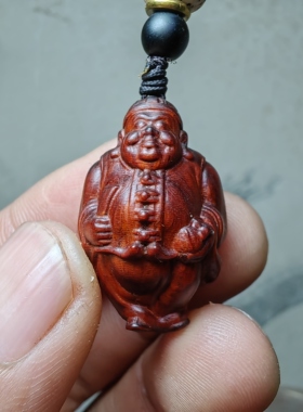 紫檀红木头精雕刻地主5老财神车钥匙扣小吊坠文盘玩手把挂件饰品