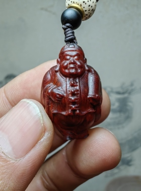 紫檀红木头精雕刻地主2老财神车钥匙扣小吊坠文盘玩手把挂件饰品