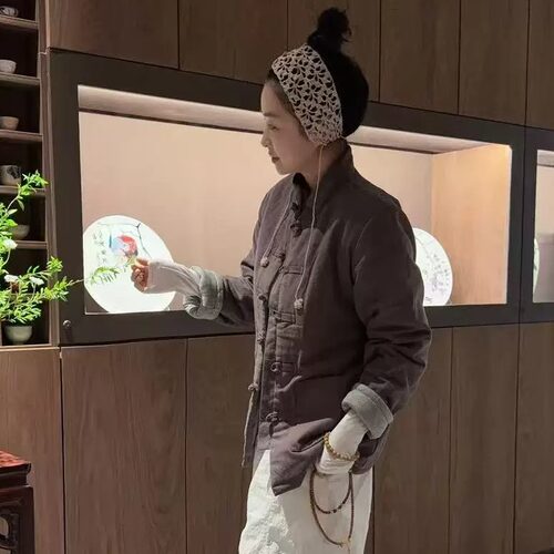 蝉昭-中医养生中式棉麻手工盘扣保暖排湿寒新疆长绒棉棉袄外套