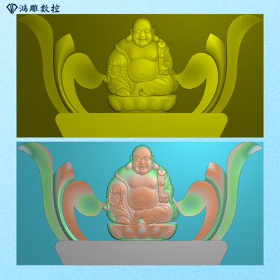 墓碑碑头石雕卷草弥勒佛精雕图浮雕灰度