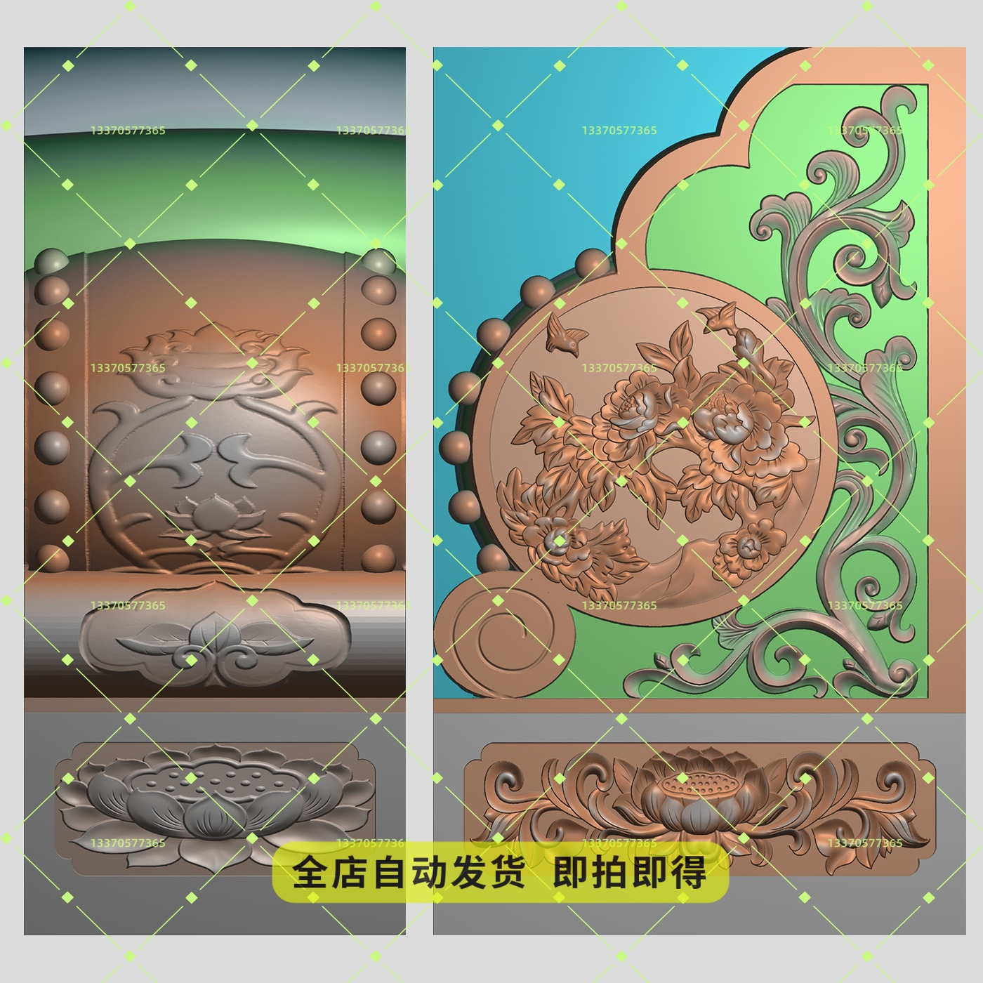 抱鼓分面精雕图门墩浮雕灰度图石雕蝴蝶花鸟