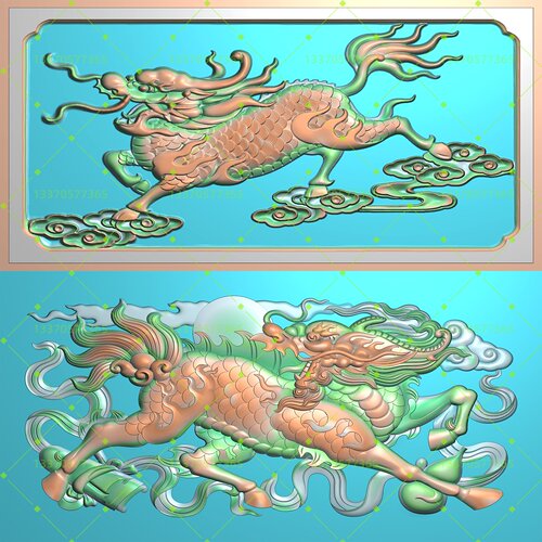 祥云书卷葫芦麒麟送子墓碑灰度图