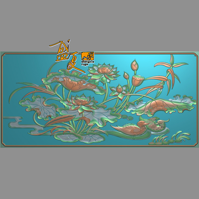 鸳鸯戏荷花 精雕图 背板 背景墙 浮雕图 顶箱柜 灰度图