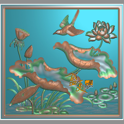 花鸟 荷花 精雕图 石雕 木雕 电视背景墙 浮雕图 灰度图