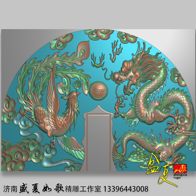墓碑龙凤戏珠抢宝精雕图弧形半圆碑头浮雕石雕碑帽灰度图新款精品