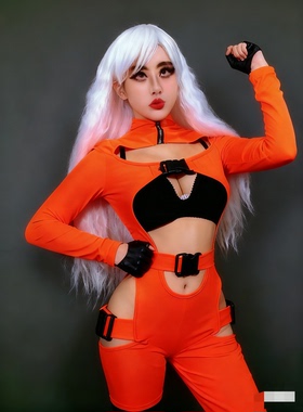 DS演出服DJ新款大气领舞服舞队爵士舞酒吧gogo桔色橙色性感连体