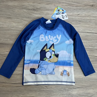 无骨车缝质量好 防晒上衣泳装 男童泳衣1 8岁外贸布鲁伊蓝狗长袖