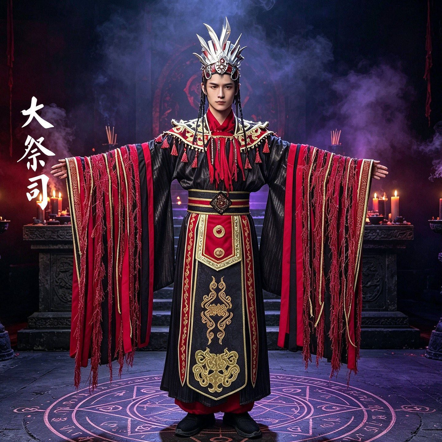 出租大祭司巫师古风刺绣长袍演出服出租民间祭祀典礼古装租赁