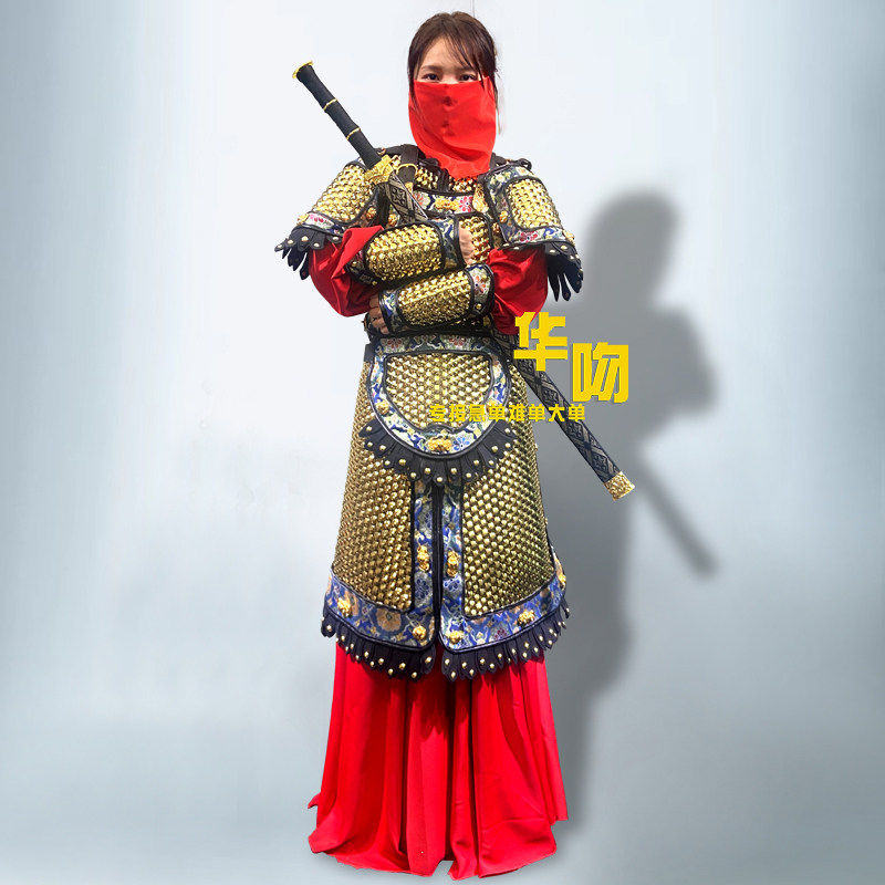 出租明制修身锁子甲女款中国甲胄金铠甲舞蹈服表演服演出服装租赁