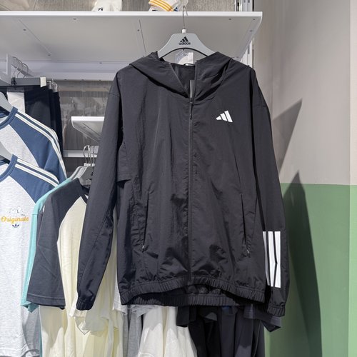 Adidas阿迪达斯男外套25春新款梭织防风透气连帽运动夹克 KC3926