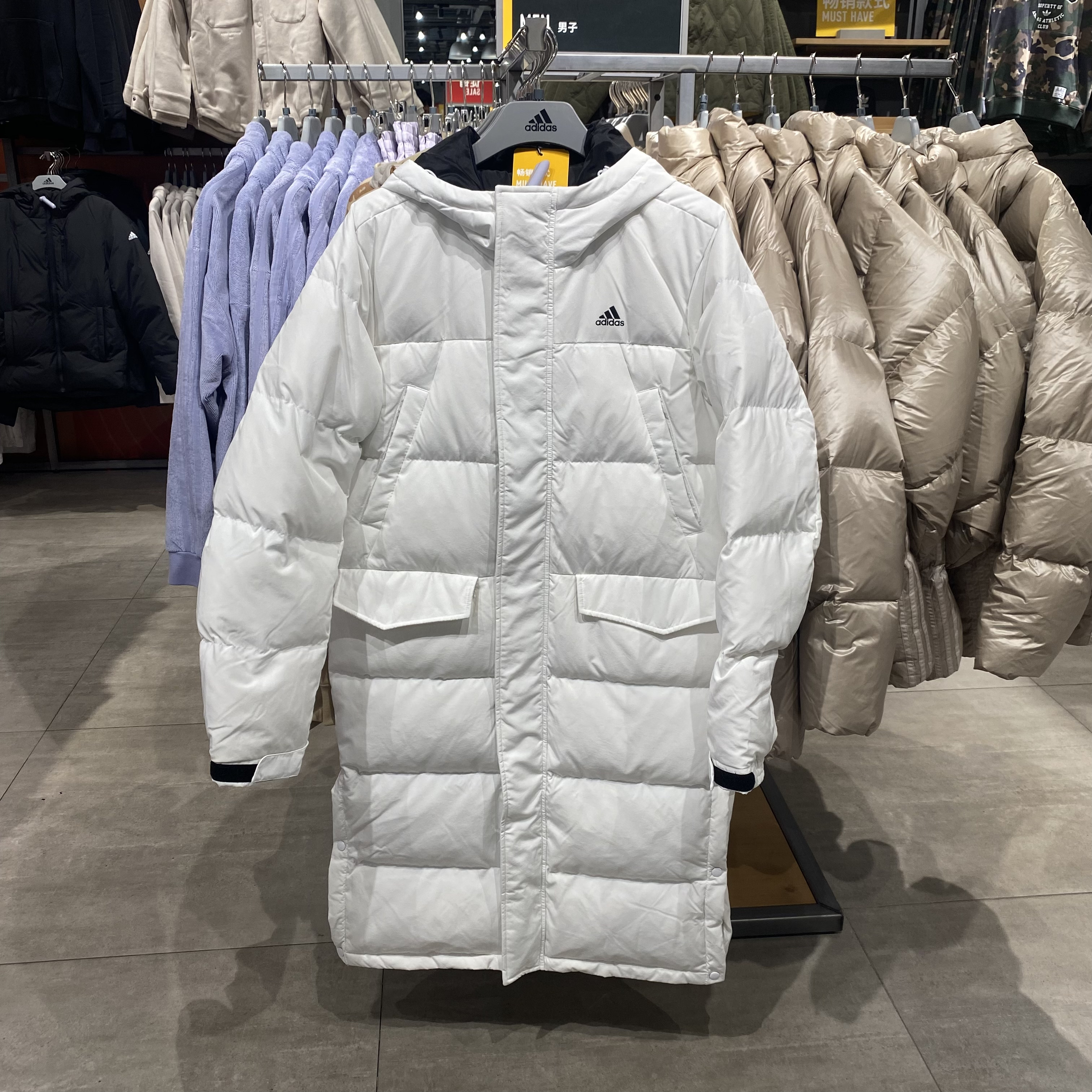 Adidas/阿迪达斯男士新款过膝保暖长款休闲羽绒服IV7558IV7559