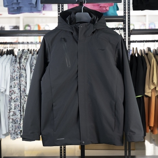 李宁三合一运动风衣男子2024冬季健身系列加绒连帽外套AWBU007