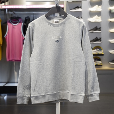 李宁卫衣男子2024冬季新款运动潮流系列加绒保暖套头上衣AWDU679