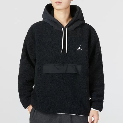 正品Nike/耐克连帽套头衫男宽松保暖仿羊羔绒黑色卫衣DV1587-010