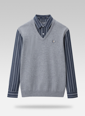 HL23176海系列男款翻领针织衫毛衣毛衫背心薄款假两件秋套头休闲