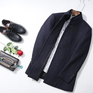 超赞款~HL35121秋冬海系列中长款毛领毛呢大衣修身商务休闲气质款