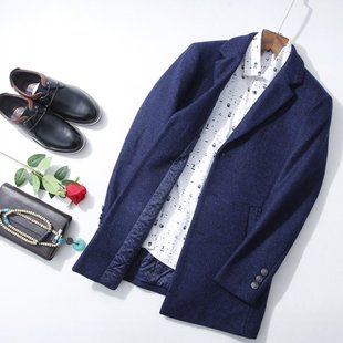 超赞款~HL35120秋冬海系列中长款毛呢大衣西装领修身商务休闲气质