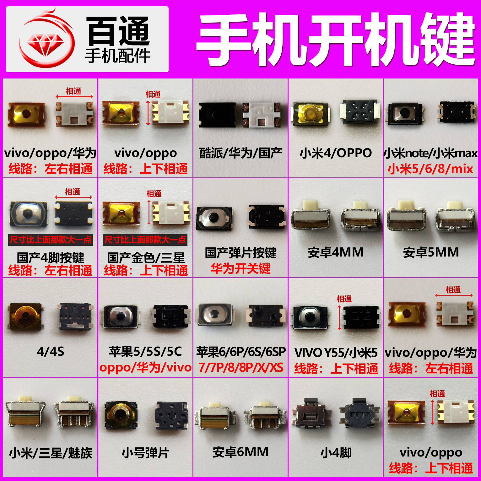 OPPO开机键华为开关键小米按键