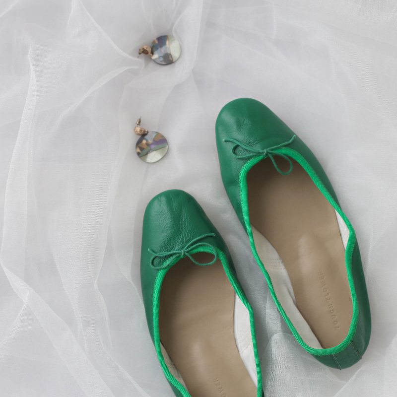 【花边女】绿色手工芭蕾单鞋女