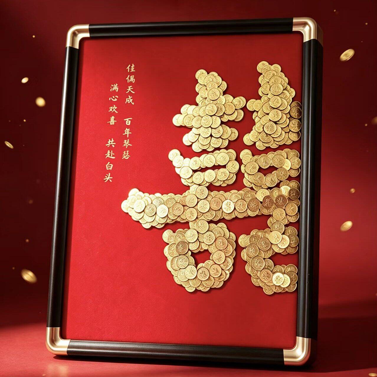 结婚喜庆红喜字DIY金币相框