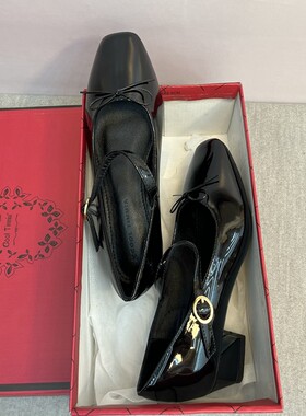 软漆皮粗跟玛丽珍单鞋女